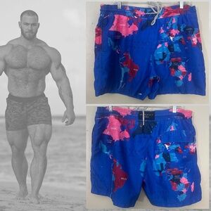 Morelli World Map Swim Trunks Medium 37-40" waist 5" inseam Gently worn Nylon
